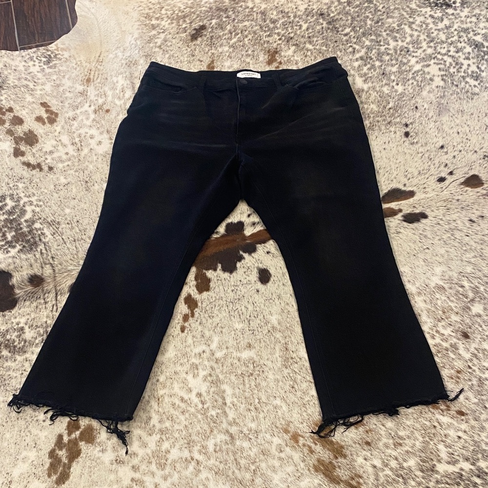 Elegant Black Frayed Hem Wide Leg Jeans